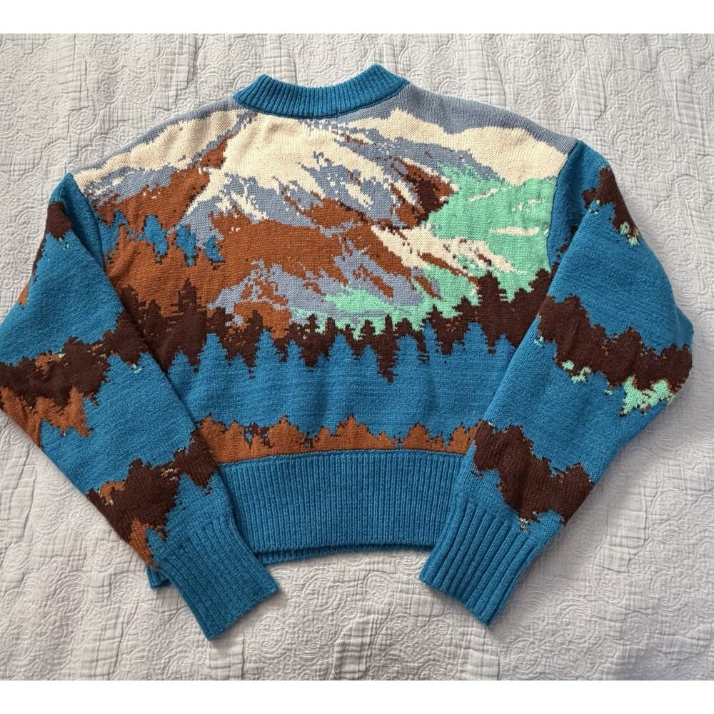 BDG Urban Outfitters Mountain Landscape Knit Sweater S Half Zip Cropped Montana - Picture 5 of 11